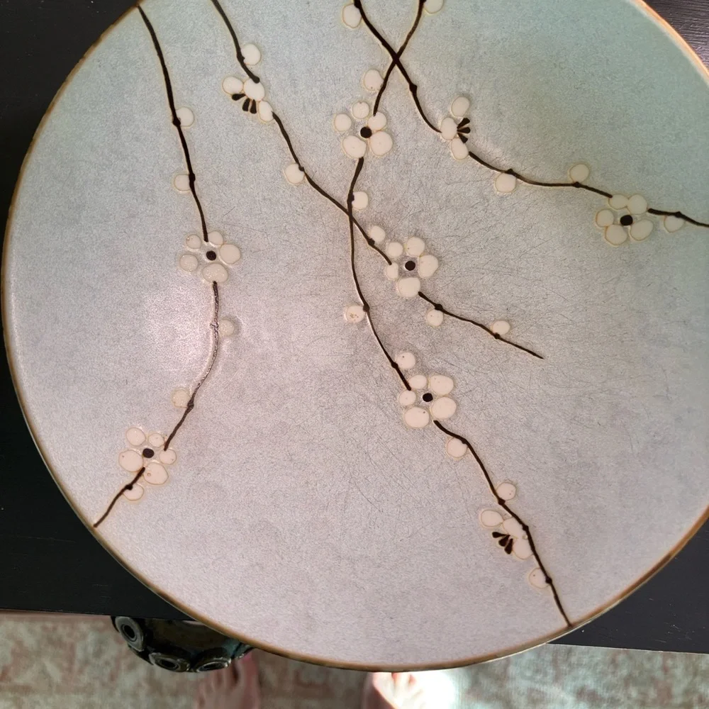 Japense Sakura Hand-Painted Cherry Blossom Ceramic Bowl Pale blue - Picture 3 of 8
